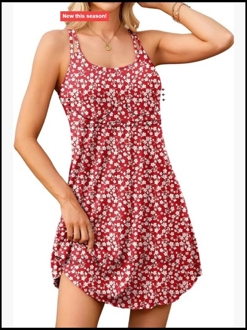 Women's Summer Dress with Built-In Bra Adjustable Spaghetti Strap